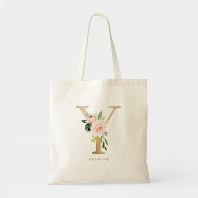 Tote Bag Peony Floral Lettre Y Monogramme Demoiselle d'Honn (Devant)