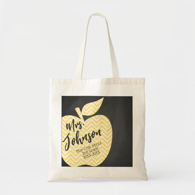 Tote Bag Pépinière Enseignant chevron jaune pomme cadeau mo (Devant)