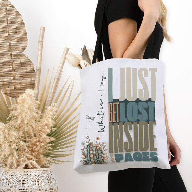 Tote Bag Perdu dans les pages Auteur Lecture livre (Personalized Bookish Tote Bags with Name and Book Club or Other Custom Text for Book Lovers)