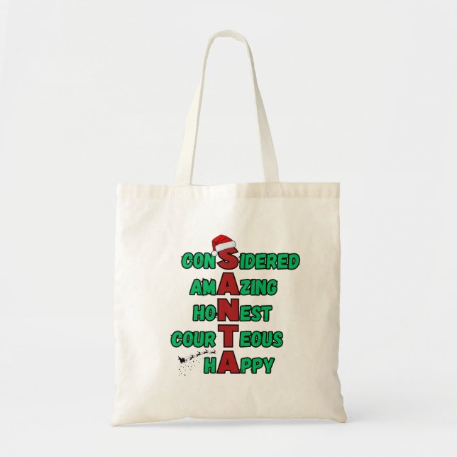 Tote Bag Père Noël Acrostic Christmas Festive Cheer Mer (Devant)