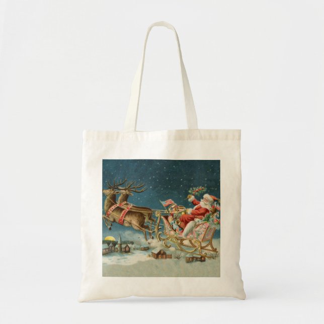 Tote Bag Père Noël Antique Sleigh Reindeer (Devant)