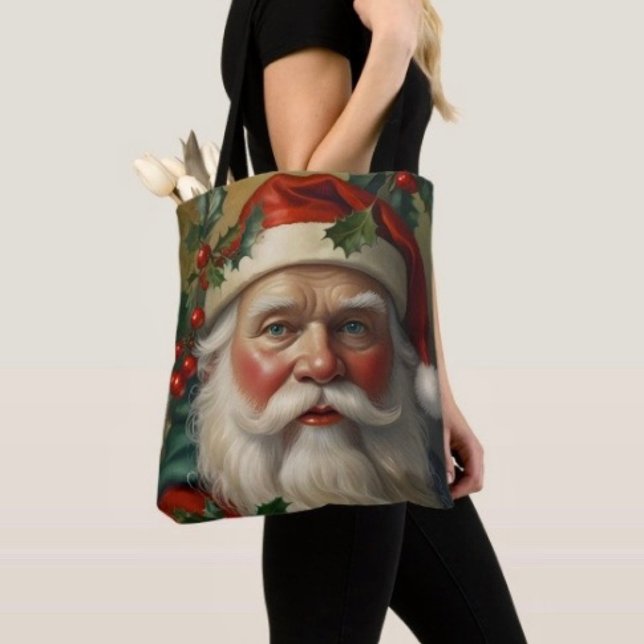Tote Bag Père Noël avec gui (Tote Bag — 100% polyester, black laminated lining 100% cotton web hand. Made in the USA.
)