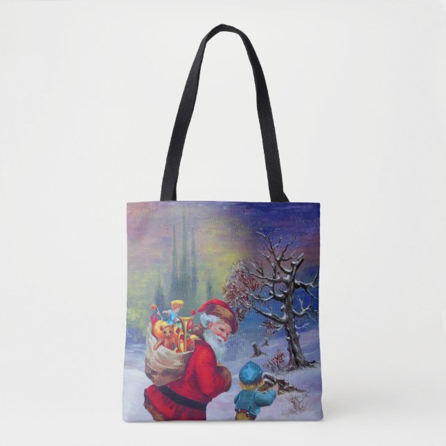 TOTE BAG PÈRE NOËL AVEC JOUETS ET ENFANT DANS LA NEIGE D'HI (Devant)