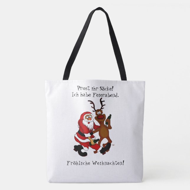 Tote Bag Père Noël avec orignal - Joyeux Noël (Devant)