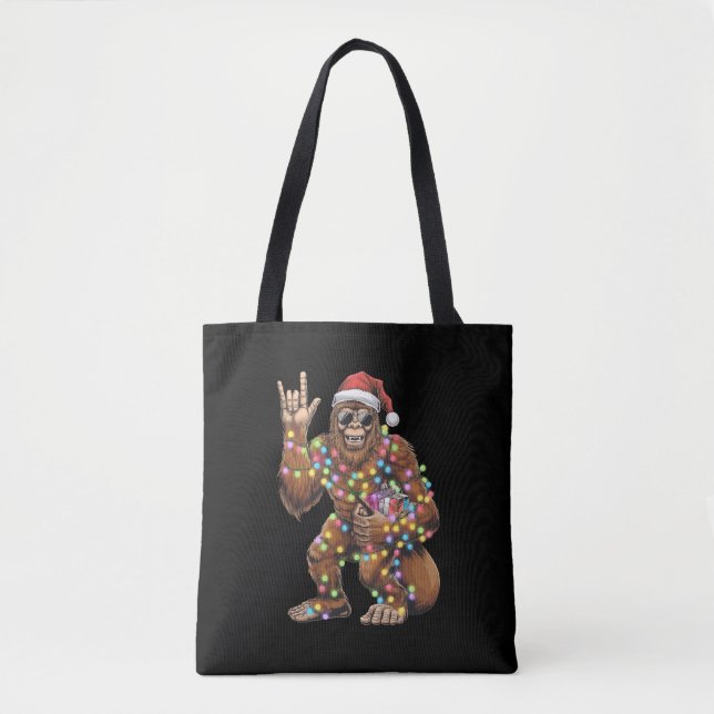 Tote Bag Père Noël Bigfoot lumières de Noël Rock amusant (Devant)