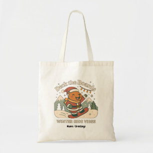 Tote Bag Père Noël capybara mignon faisant du snowboard sur