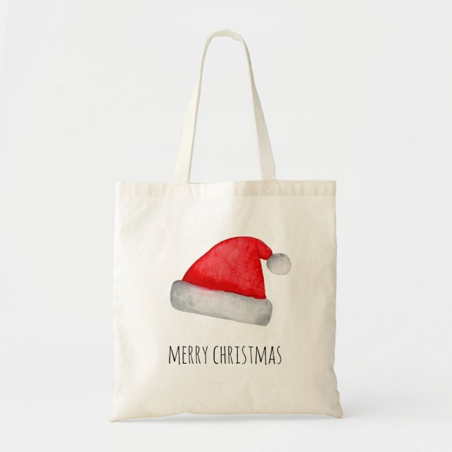 Tote Bag Père Noël. Casquette rouge. Joyeux Noël. Fêtes (Devant)