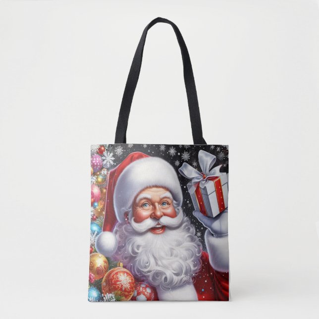 Tote Bag Père Noël classique avec présent & ornements (Devant)