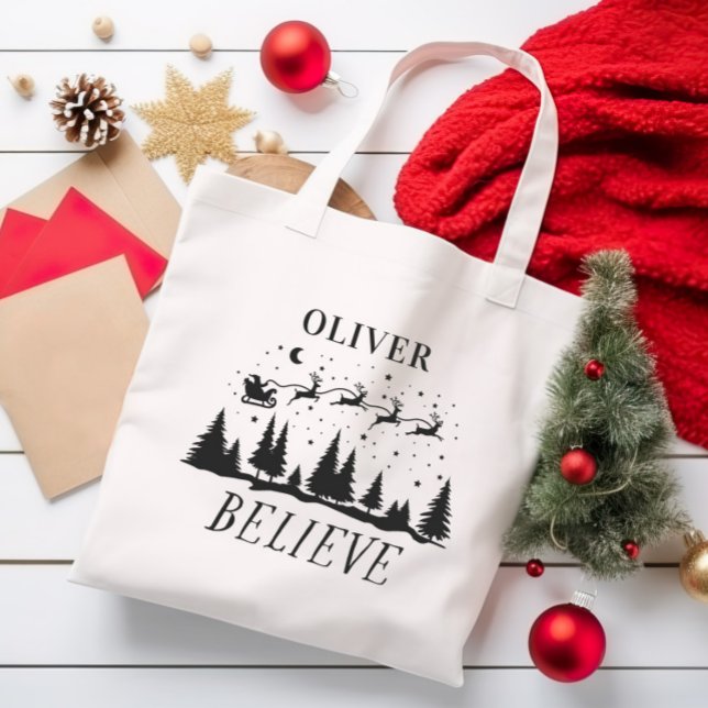 Tote Bag Père Noël croient Noël traditionnel photo noir (Créateur téléchargé)