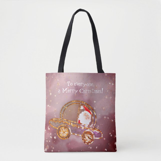 Tote Bag Père Noël dans sa voiture à Noël (Devant)
