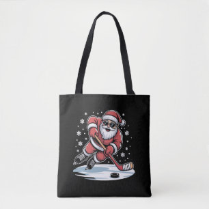 Tote Bag Père Noël de Noël drôle jouant au hockey sur glace