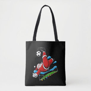 Tote Bag Père Noël de Noël Football Kick vélo Xmas Sports
