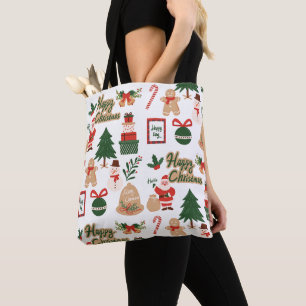 Tote Bag Père Noël de Noël moderne et Motif de pain d'épice