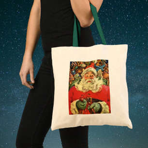 Tote Bag Père Noël de Noël vintage dans un traîneau avec de