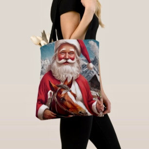Tote Bag Père Noël des montagnes Rocheuses et son cheval
