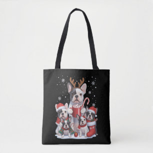 Tote Bag Père Noël drôle chiens Bouledogues Français Noël X