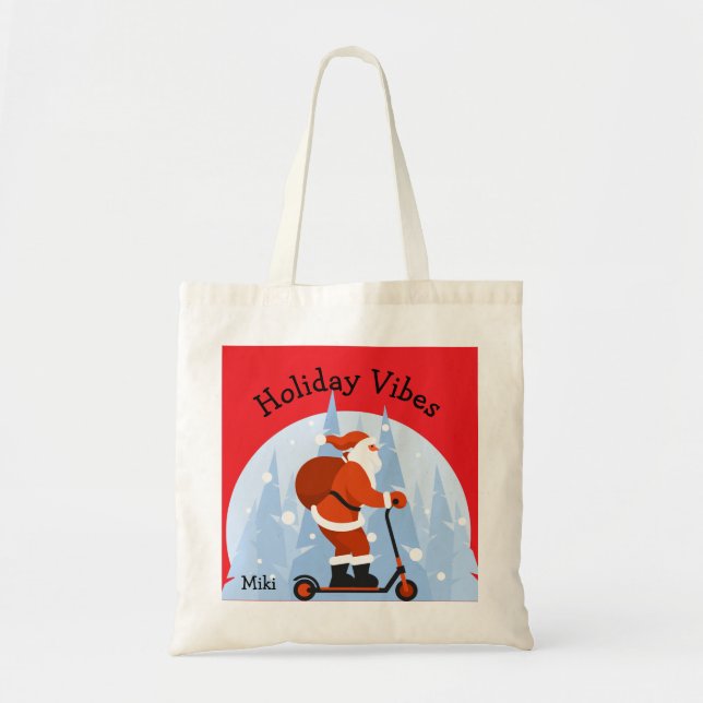 Tote Bag Père Noël drôle moderne personnalisé Noël vacances (Devant)