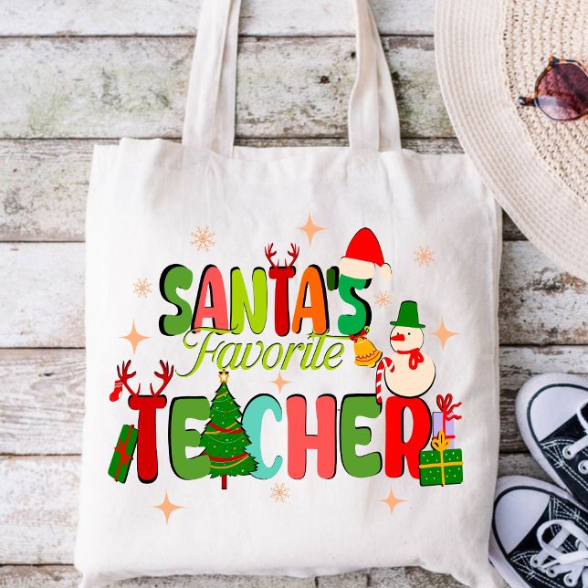 Tote Bag père Noël enseignant préféré.cadeau d'enseignant p (Christian Christmas tote bag, Christmas tote bag, Christ tote bag, santas favorite teacher tote bag)