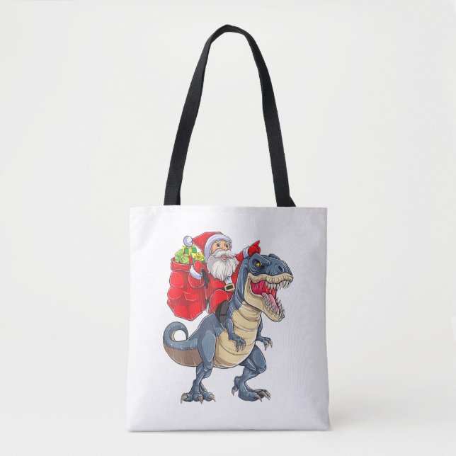 Tote Bag Père Noël équitation Dinosaur T rex Christmas Boys (Devant)