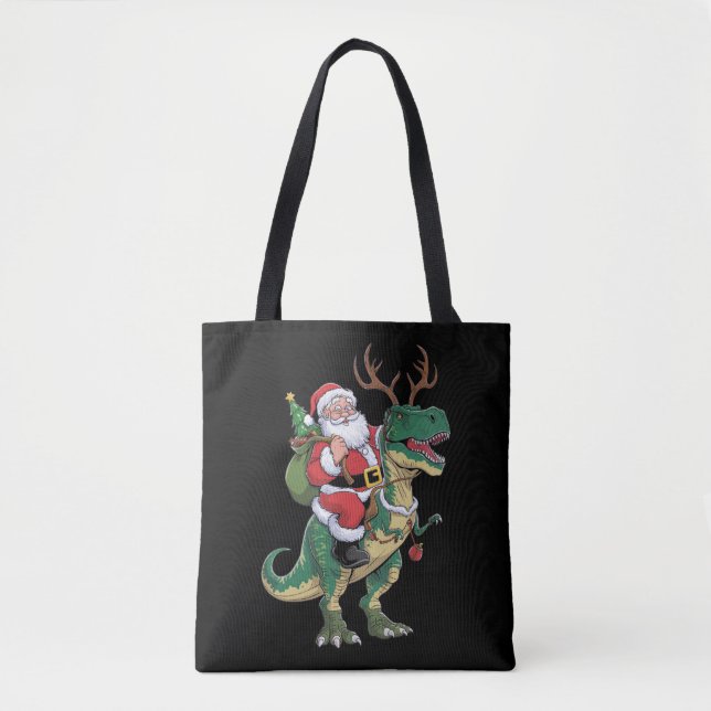 Tote Bag Père Noël équitation Dinosaur T-Rex Noël Escadron  (Devant)