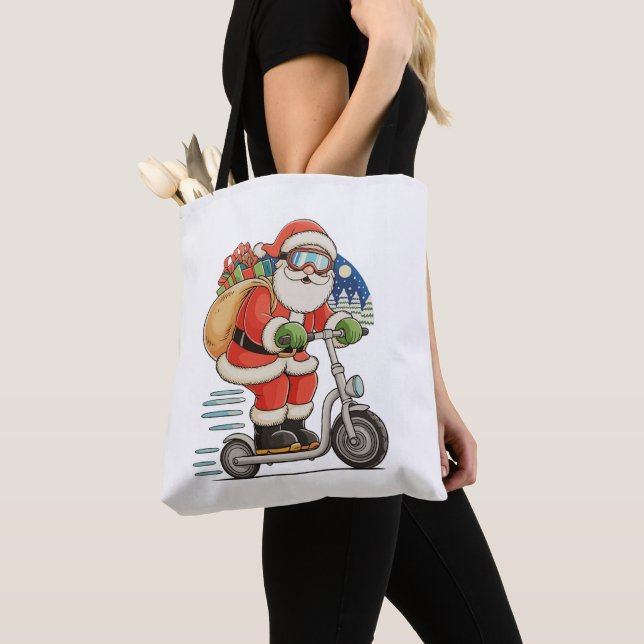 Tote Bag Père Noël équitation Scooter Noël Famille correspo (De près)