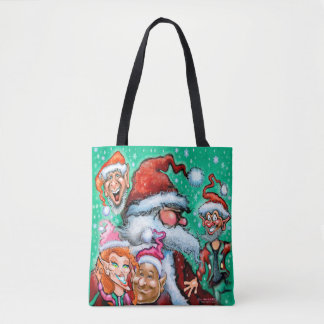 Tote Bag Père Noël et Elfes de Noël