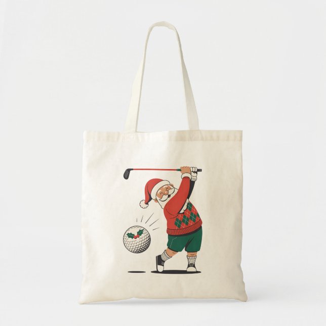Tote Bag Père Noël Jouer Golf Joueur de Noël (Devant)