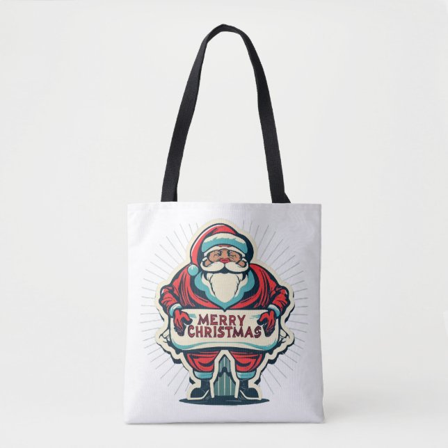 Tote Bag Père Noël Joyeux Message Diffusion Joie de Noël (Devant)