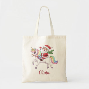 Tote Bag Père Noël mignon à cheval sur une licorne arc-en-c