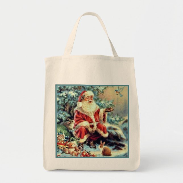 Tote Bag Père Noël Nourrir Canvas de la colombe de Noël Fou (Devant)