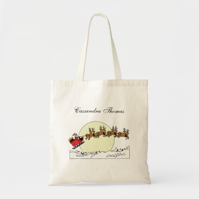 Tote Bag Père Noël Reindeer Sur La Neige Couverte Ville Lt  (Devant)