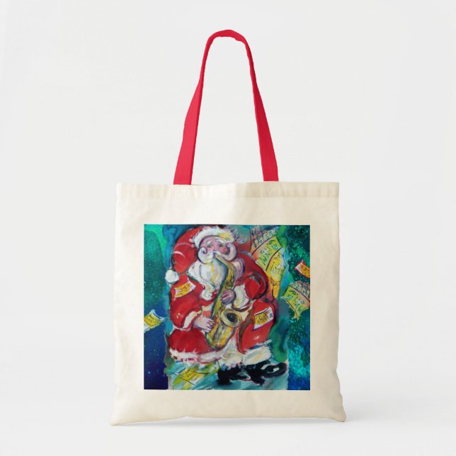 Tote Bag PÈRE NOËL & SAX, PARTI NOËL Bleu (Devant)