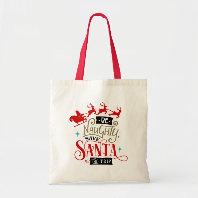 Tote Bag Père Noël Sleigh Et Reindeer Noël Drôle (Devant)
