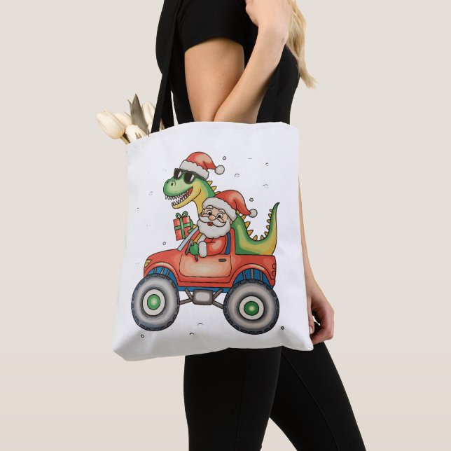 Tote Bag Père Noël T Rex Dinosaur Monster Truck Noël Noël (De près)