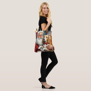Tote Bag Père Noël tenant un Afghan Hound de Noël