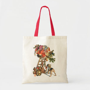 Tote Bag Père Noël vers le haut d'une échelle