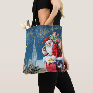 Tote Bag Père Noël victorien de Noël vintage sur une chemin
