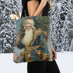 Tote Bag Père Noël victorien vintage avec sapin de Noël