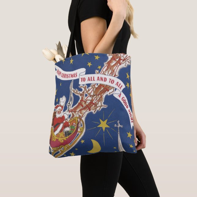 Tote Bag Père Noël Vintage Avec Renne Volant (De près)