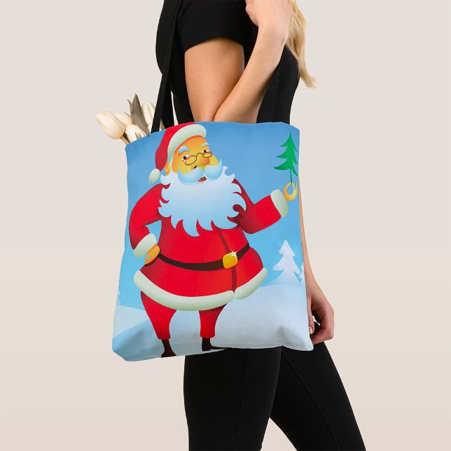 Tote Bag Père Noël Whimsical avec Mini Arbre de Noël (Créateur téléchargé)