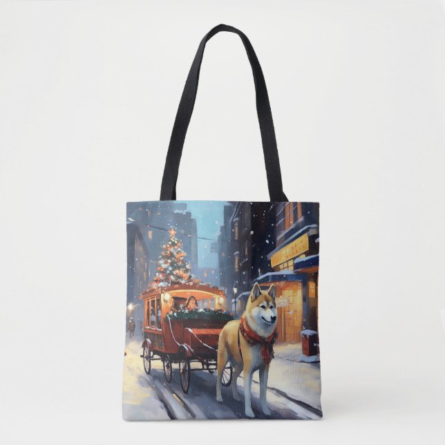 Tote Bag Période de fêtes d'Akita de Noël (Devant)