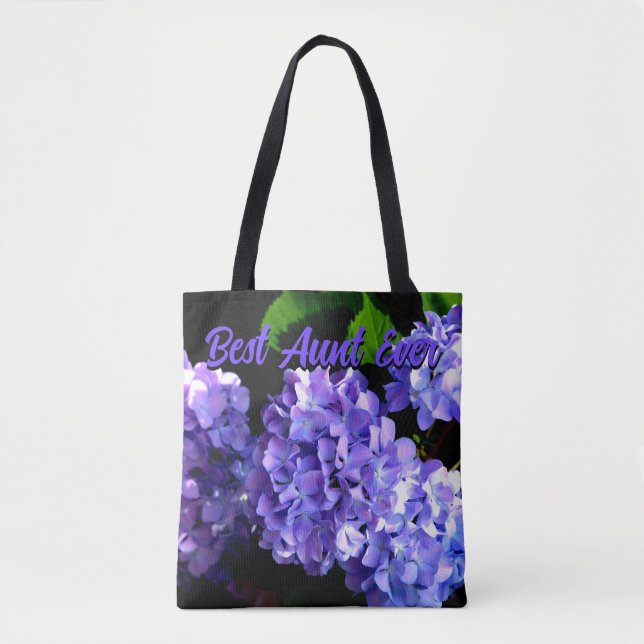 Tote Bag Périwinkel hydrangeas violet fleurs bleu pour Tant (Devant)