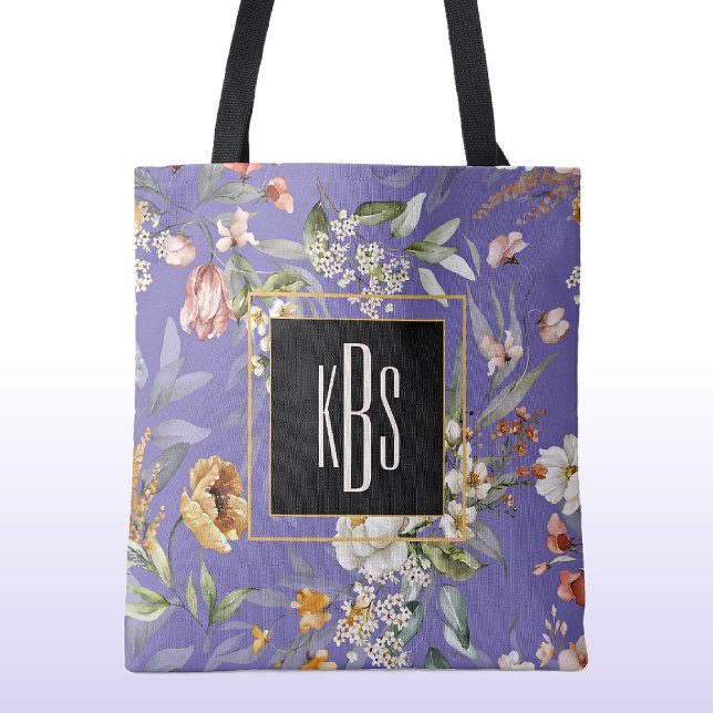 Tote Bag Périwinkkt Monogram Fine Art Florals Épaule Fourre (Créateur téléchargé)