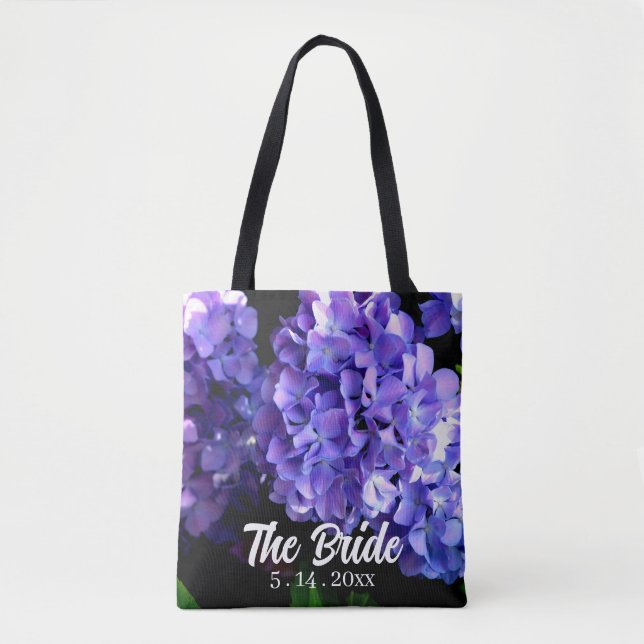 Tote Bag Périwinkle hydrangeas violet bleu fleurs Mariée (Devant)