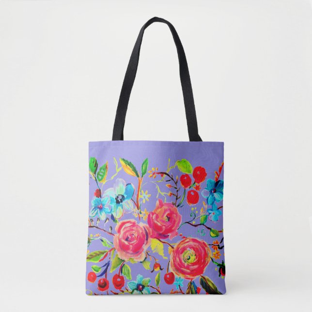 Tote Bag Périwinkle rose et cerise en fleur (Devant)
