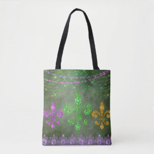 Tote Bag Perles Mardi Gras Et Fleur de Lis Diamant