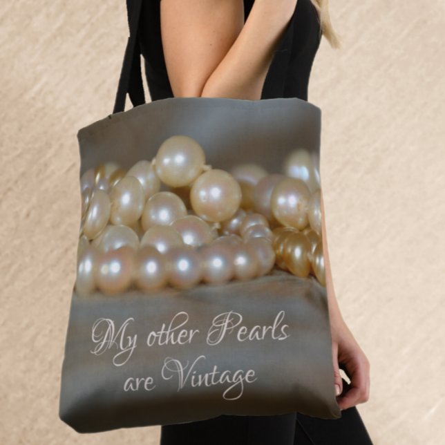 Tote Bag Perles Retro Glam Grises et Crème Élégantes et Chi (Créateur téléchargé)