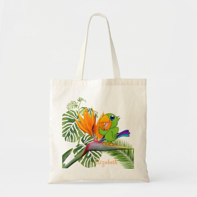 Tote Bag Perroquet, Caudata, Feuilles de palme - Personnali (Devant)