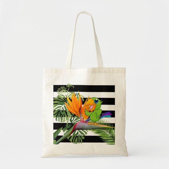 Tote Bag Perroquet, Caudata, Feuilles de palmier, Rayures (Devant)