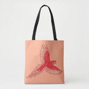 Tote Bag Perroquet en vol, corail orange et crème